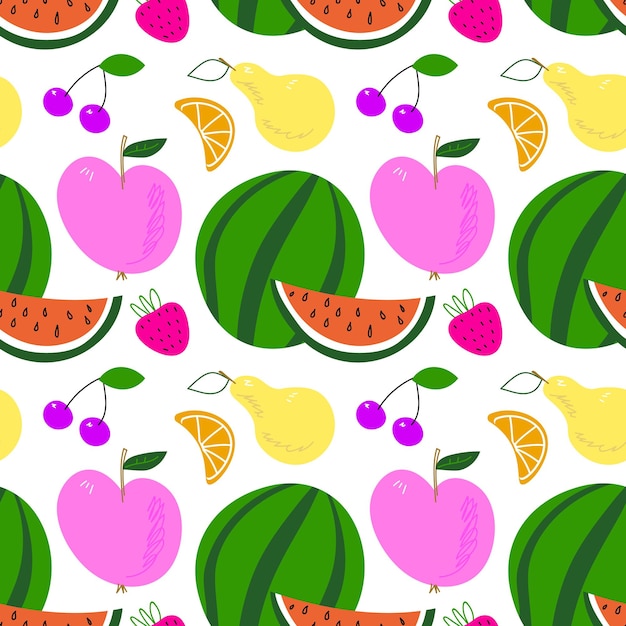 Trendy and colourful of Summer fruits hand drawn style seamless pattern vector Design for fashion fabric textile wallpaper cover web wrapping and all prints EPS