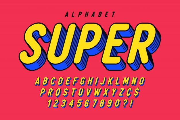 Trendy comical font design, colorful alphabet, typeface