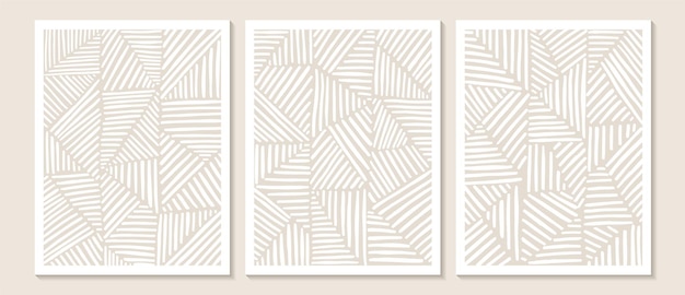 Trendy contemporary Abstract wall art, Set of 3 boho art prints, Minimal white shapes on beige