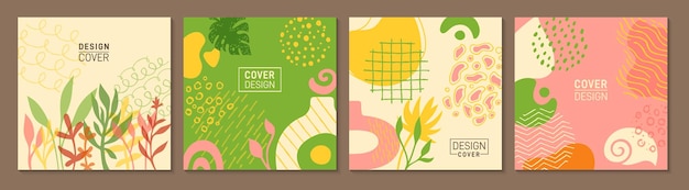 Vector trendy cover square card set botanical abstract shape floral pattern catalog social media collection