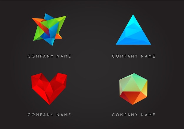 Vector trendy crystal triangulated gem logo elements perfect for business geometric low polygon style visual identity vector set collection