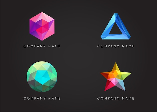 Trendy Crystal Triangulated Gem Logo Elements Perfect for Business Geometric Low Polygon Style Visual Identity Vector Set Collection