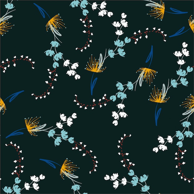 Trendy delicate hand paint brush floral seamless repeat pattern with flowers