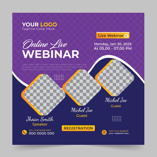 Trendy digital marketing live webinar social media post suqire banner