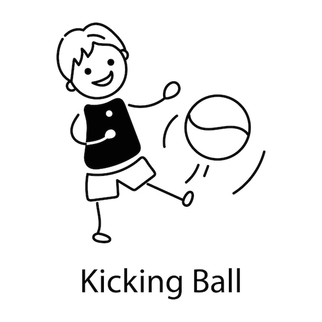 Trendy doodle icon of a kid kicking ball