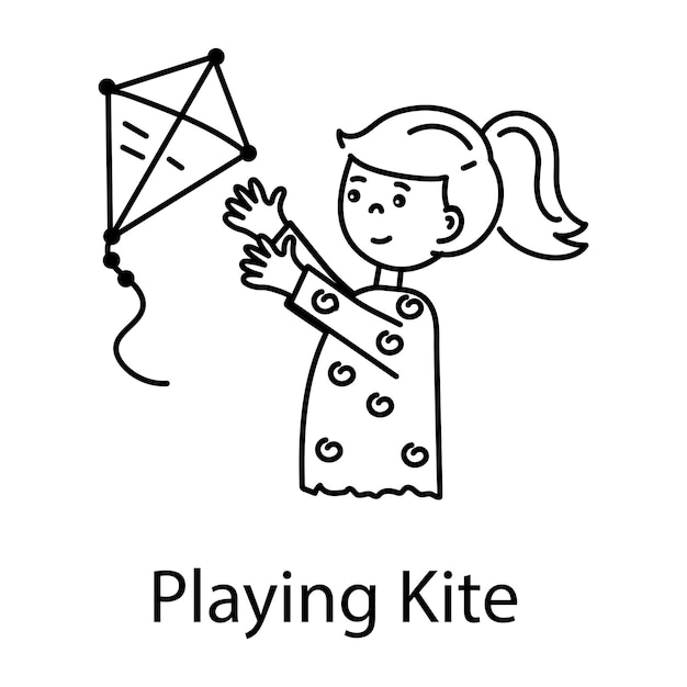 Trendy doodle icoon van het spelen van vlieger