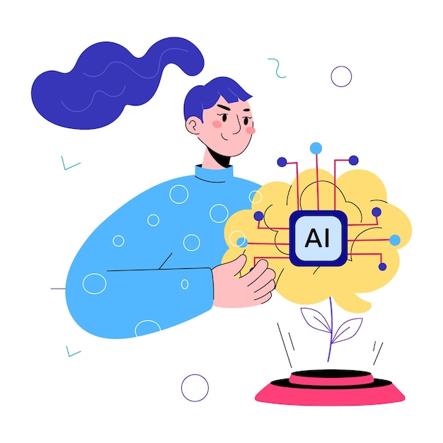 Trendy doodle mini-illustratie met een groei van ai