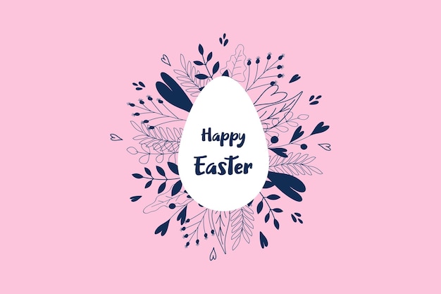 Trendy Easter design with typography leaves and hearts with an Easter egg Happy Easter banner