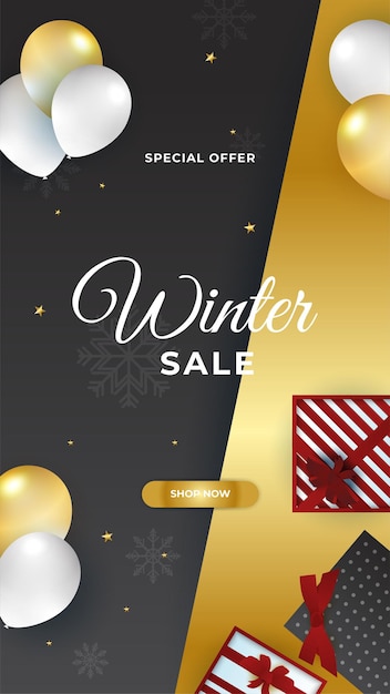 Trendy editable winter Merry Christmas new year template for social networks stories. Abstract background designs, winter sale, social media promotional content. Vector illustration.