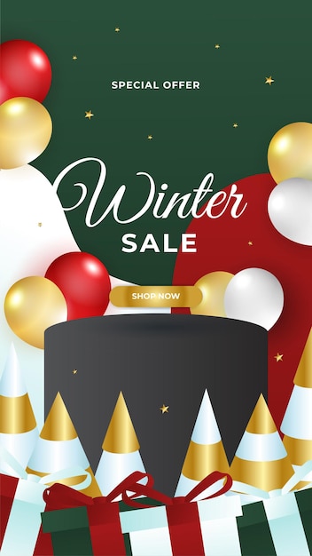 Trendy editable winter merry christmas new year template for social networks stories. abstract background designs, winter sale, social media promotional content. vector illustration.