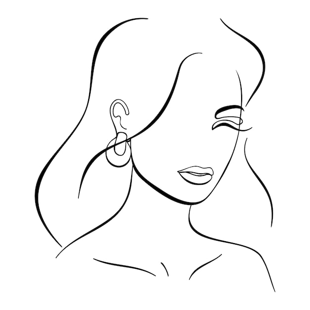 Trendy fashion lineart portrait of a woman