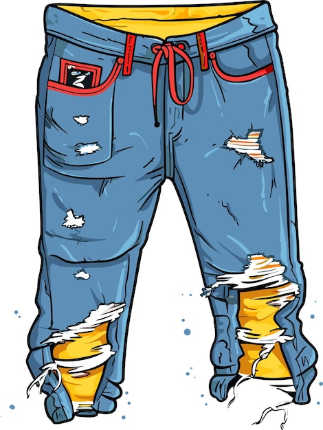 Illustrazione vettoriale di jeans casual in denim strappato alla moda isolata su sfondo bianco