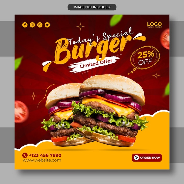 trendy fast food social media post design vector premium template