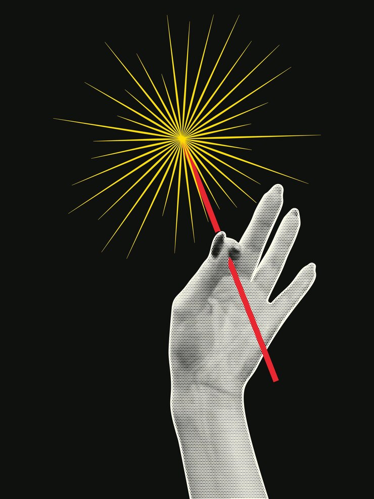 वेक्टर trendy festive retro collage a woman39s hand with a halftone effect holds a sparkler