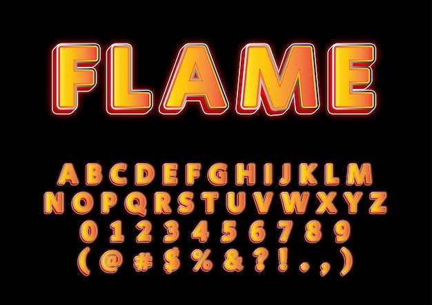 Vector trendy flame 3d alphabets numbers set