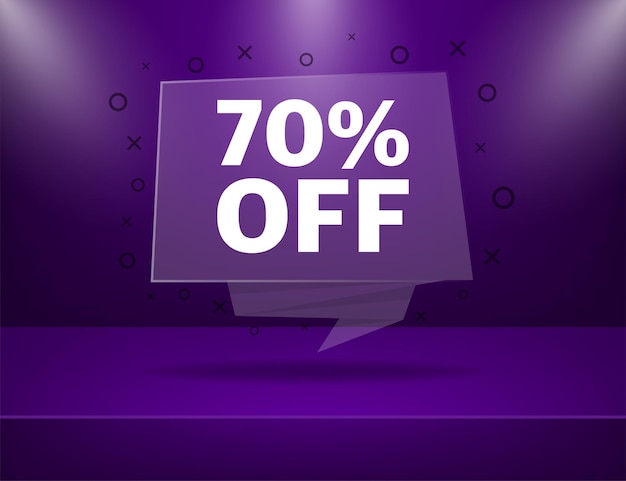 ベクトル プロモーションデザインの紫色の70％割引フラットバッジ付きのトレンディなフラット広告ポスターバッジ