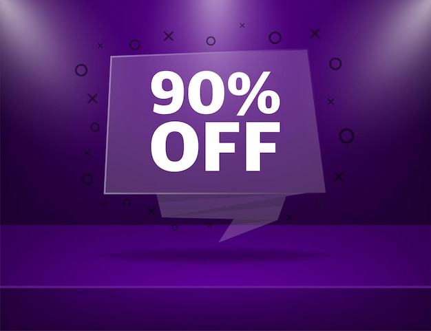 Trendy flat advertising with purple 90 percent discount flat badge for promo design poster