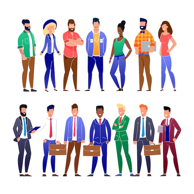 Trendy flat business people and freelancers set