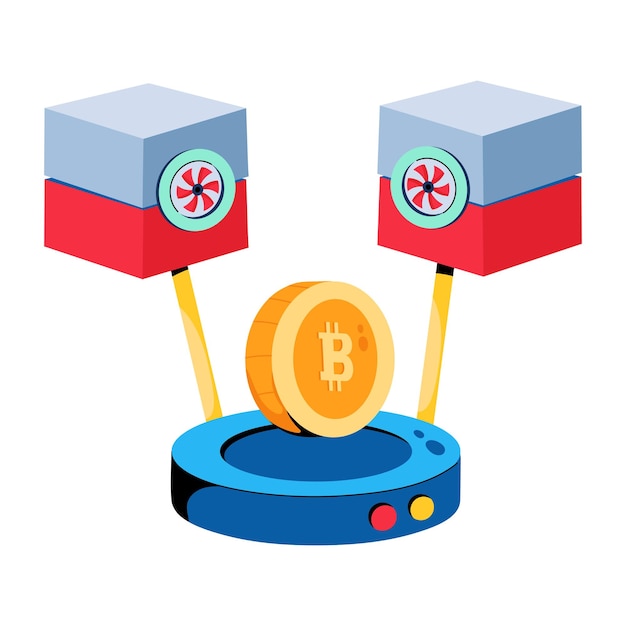 Trendy flat icon of bitcoin farm