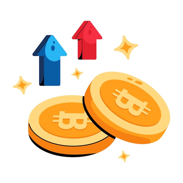 Trendy flat icon of bitcoin profit