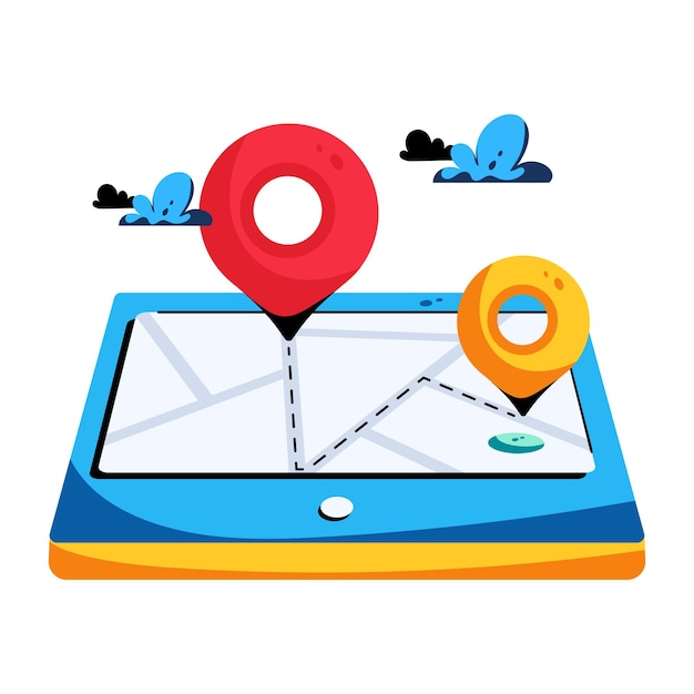 Trendy flat icon of digital map