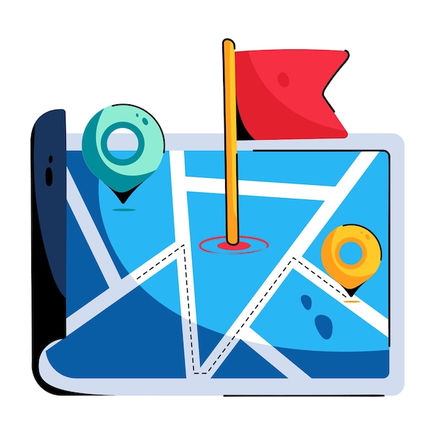 Trendy flat icon of digital map