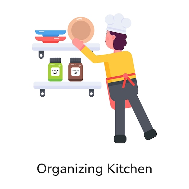 Trendy flat icon of a person organizing kitchen