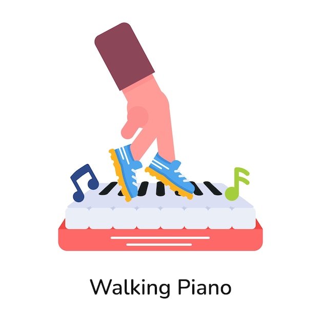 L'icona piatta alla moda del pianoforte che cammina