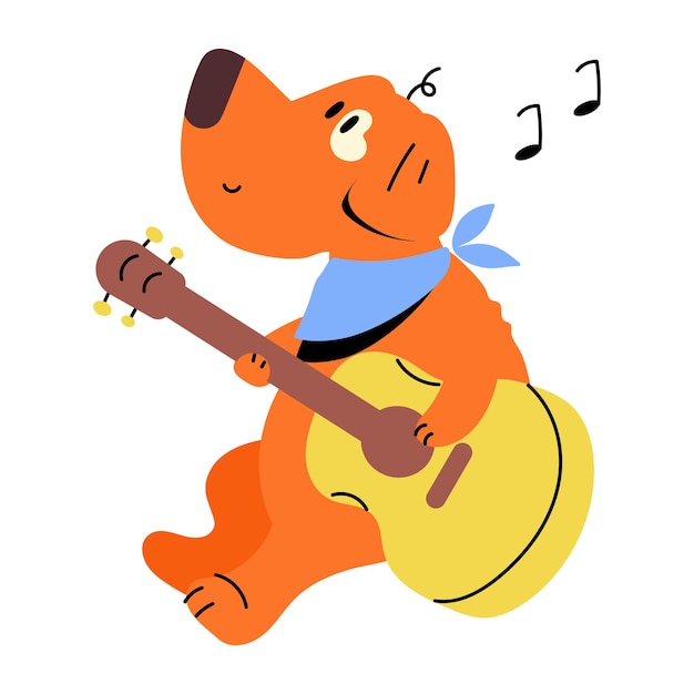 犬ギターのトレンディなフラット イラスト