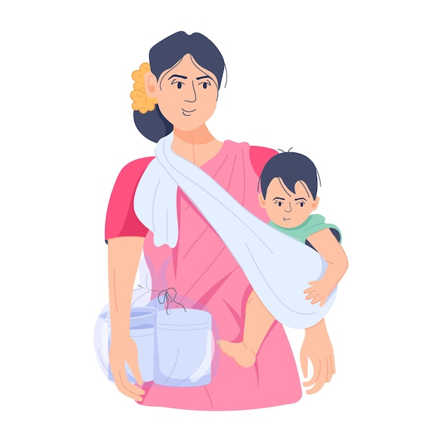 Vector trendy flat illustration of indian housewife