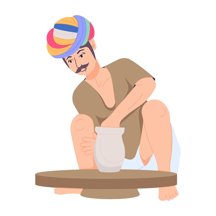 Vector trendy flat illustration of indian potter