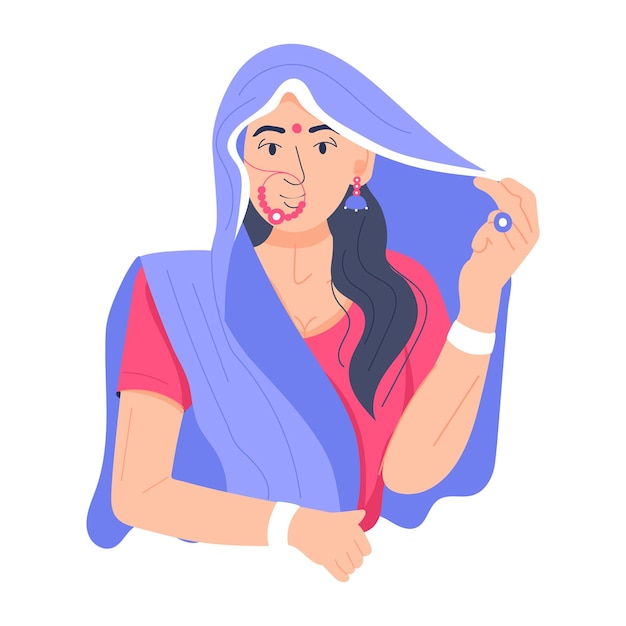 Вектор Модная плоская иллюстрация индийской домохозяйки