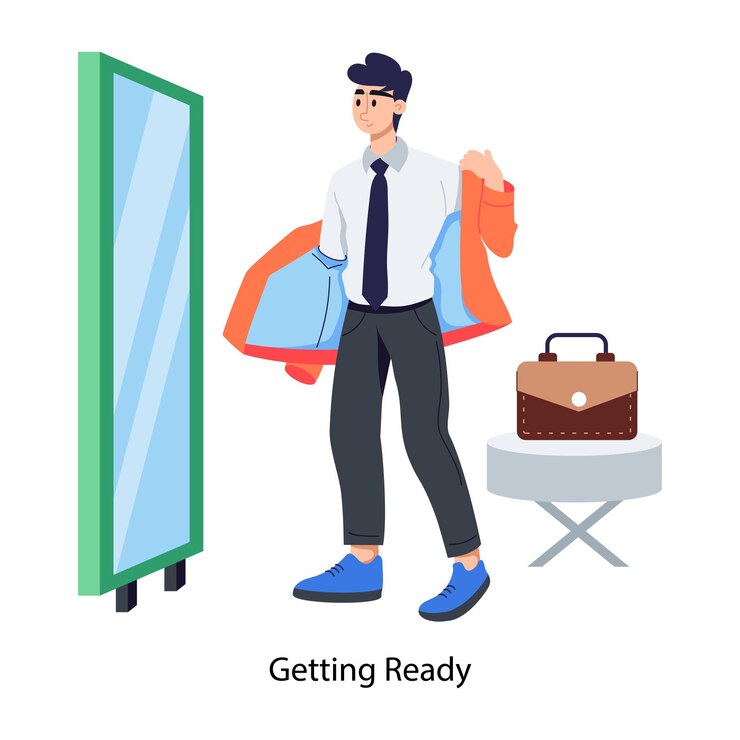 Vector trendy flat illustration of a person getting ready for office