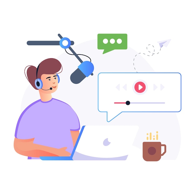 팟캐스트 콘텐츠의 트렌디한 평면 그림