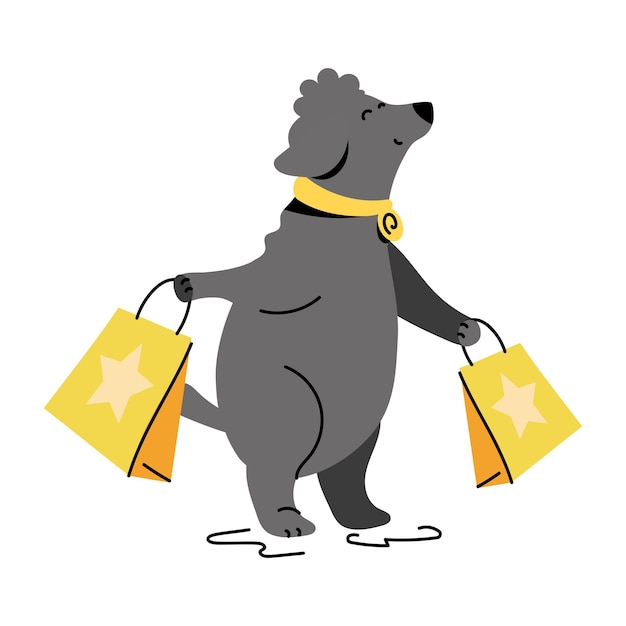 Illustrazione piatta alla moda dello shopping per cuccioli