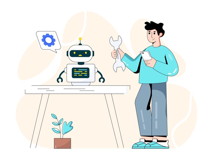 Vector trendy flat illustration of robotic chat