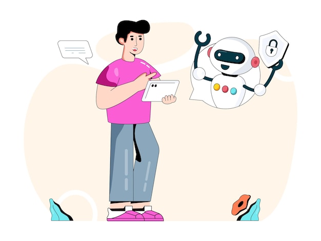 Vector trendy flat illustration of robotic chat