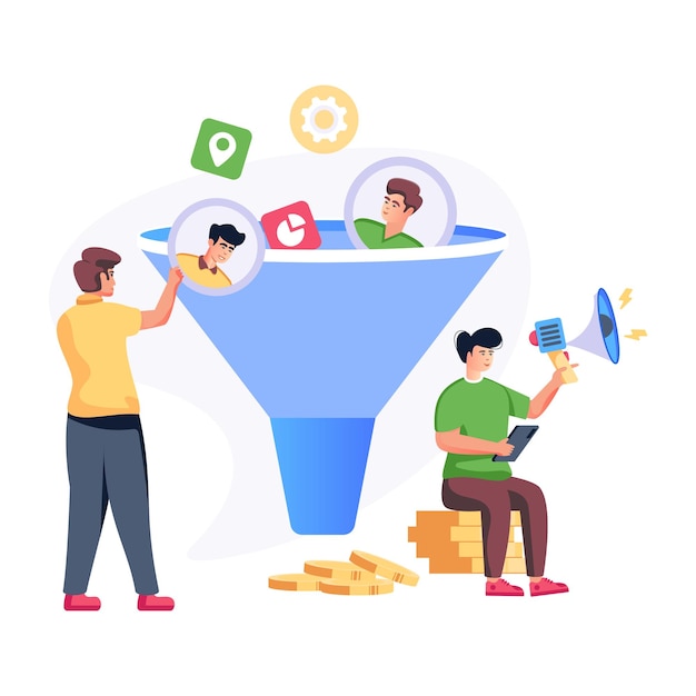 Trendy flat illustration of sales funnel