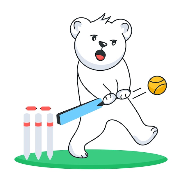 Trendy flat sticker depicting cricket game