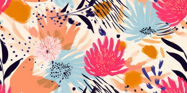 Vector trendy floral artistic illustration pattern creative collage with shapes seamless pattern