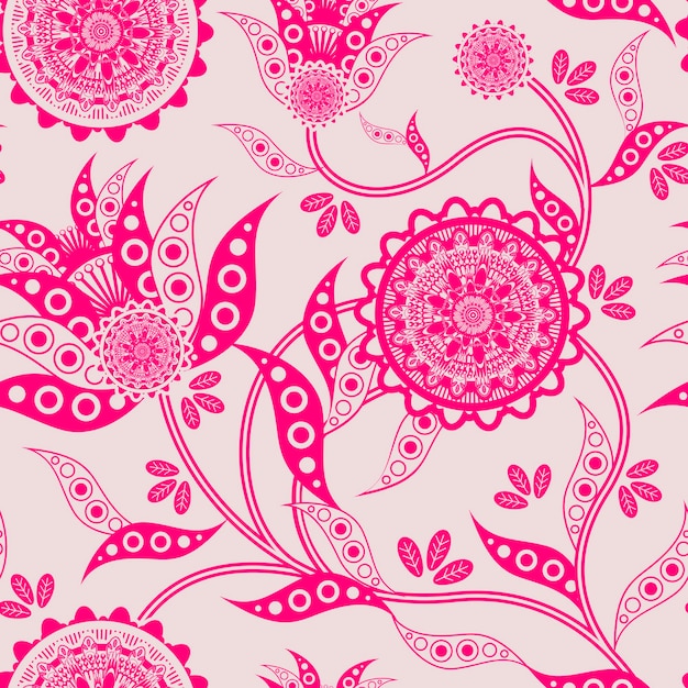 Trendy floral seamless pattern in fluorescent pink background