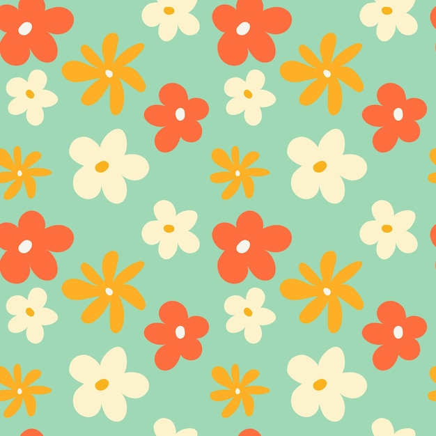 Vector trendy floral seamless pattern illustration vintage 70s style hippie flower background design