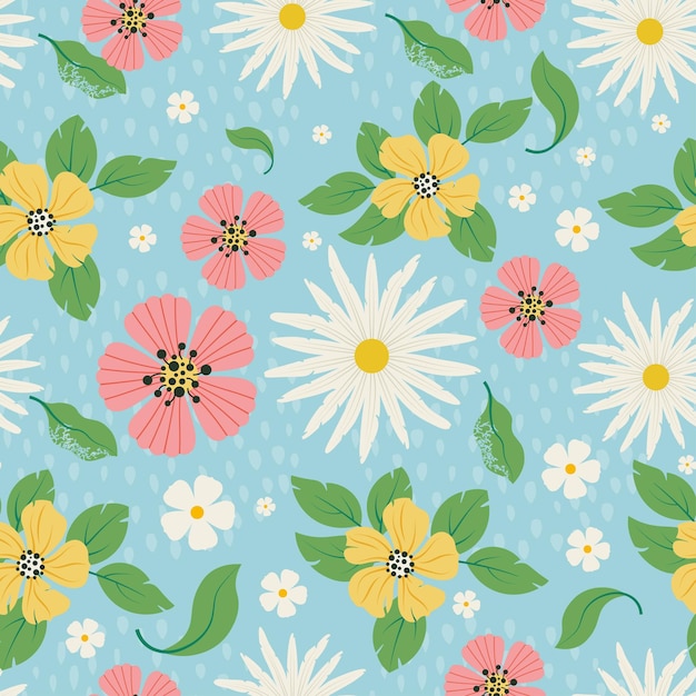 Vector trendy floral seamless pattern spring background vector hand drawn illustration