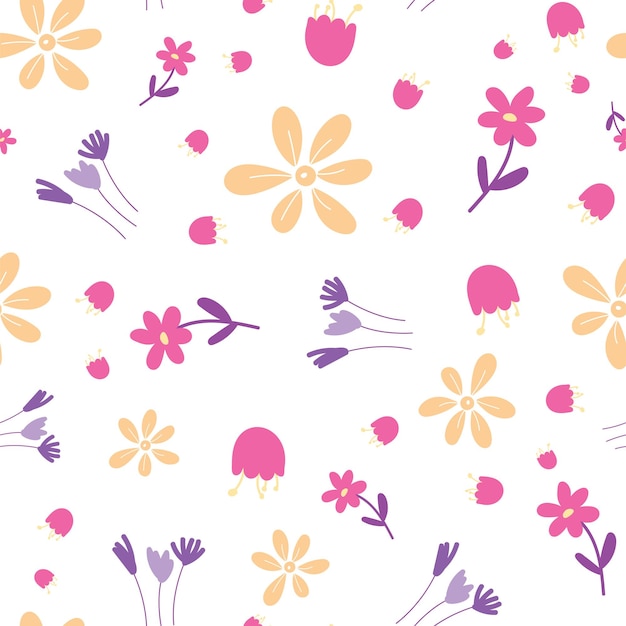 Trendy floral seamless pattern with simple wildflowers