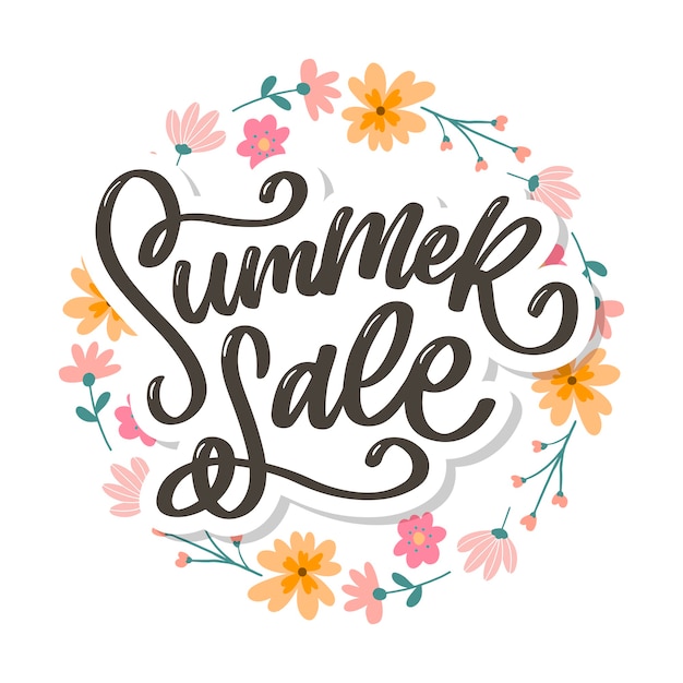 Trendy floral Summer flowers and Summer sale lettering illustration.