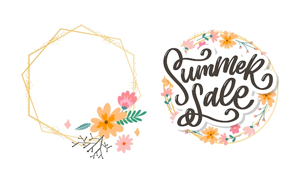 Trendy floral summer sale lettering and frame set