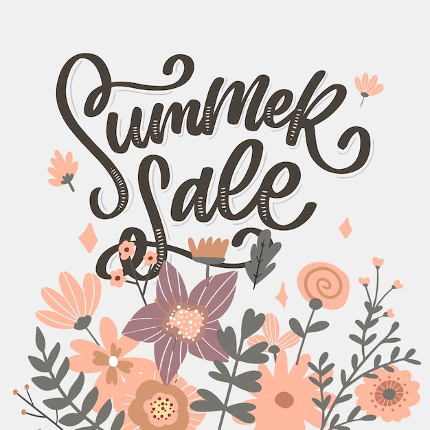 Trendy floral summer sale lettering illustration.