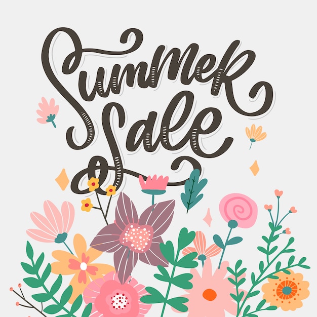 Trendy floral  template. summer flowers and summer sale lettering illustration.