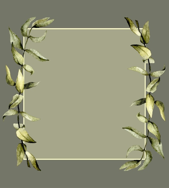 Vector trendy frame with watercolor eucalyptus leaves for decoration design