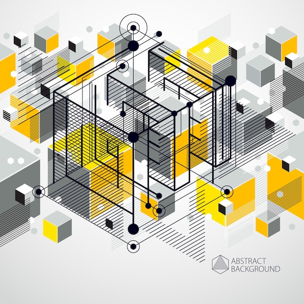 Vector trendy geometric vector pattern, textured abstract cube mesh yellow background. technical plan, abstract engineering draft for use in graphic and web design.